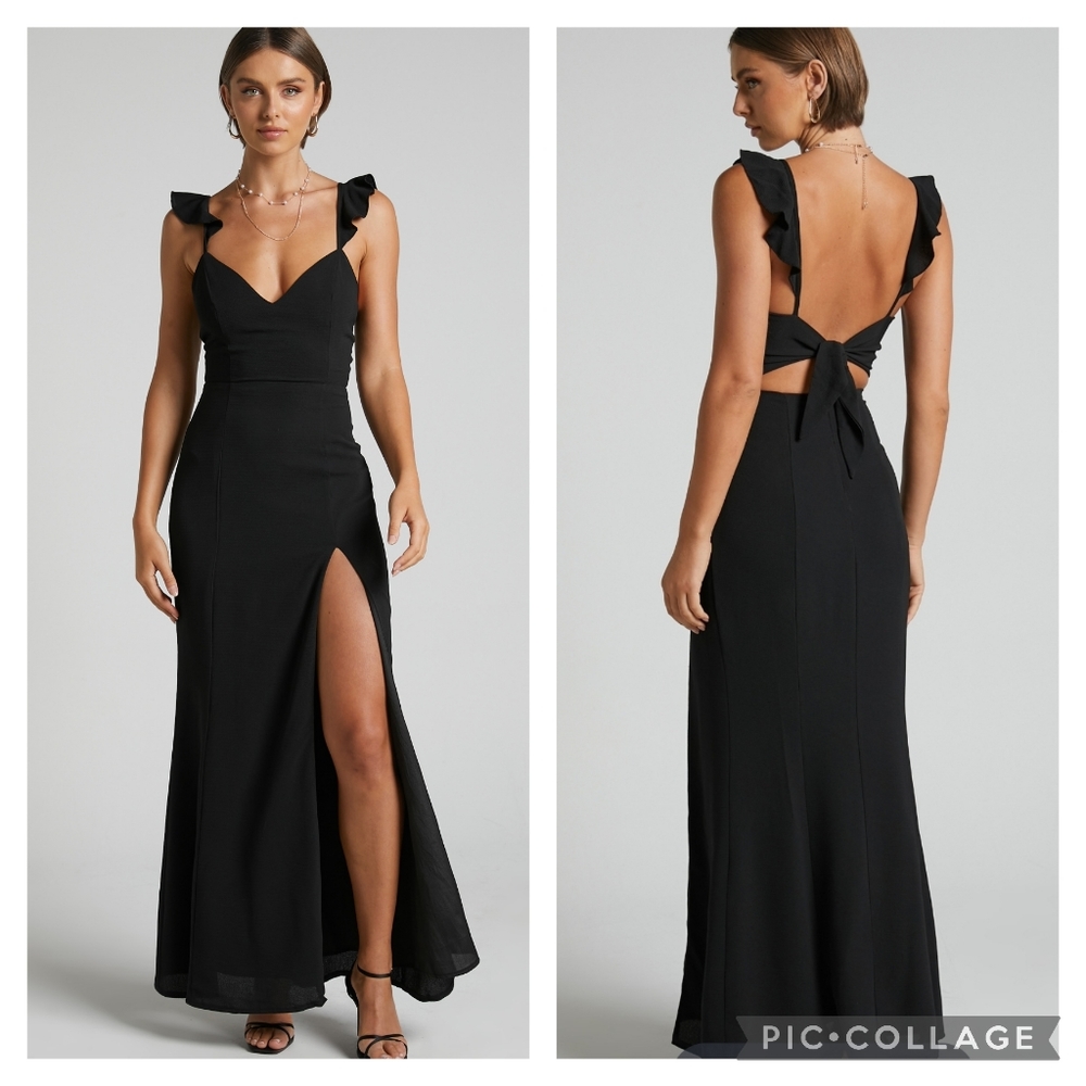 Showpo. | NWT More Than This Ruffle Strap Maxi Dress Black Size 6